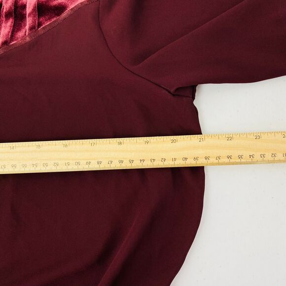 Worthington Blouse Tie Neck L Burgundy Velvet‎ Upper Bell Sleeves NWT - Picture 9 of 11